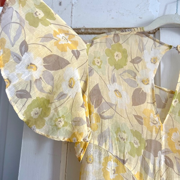Antique 1920s / 1930s Yellow Printed Floral Dress - Picture 4 of 8